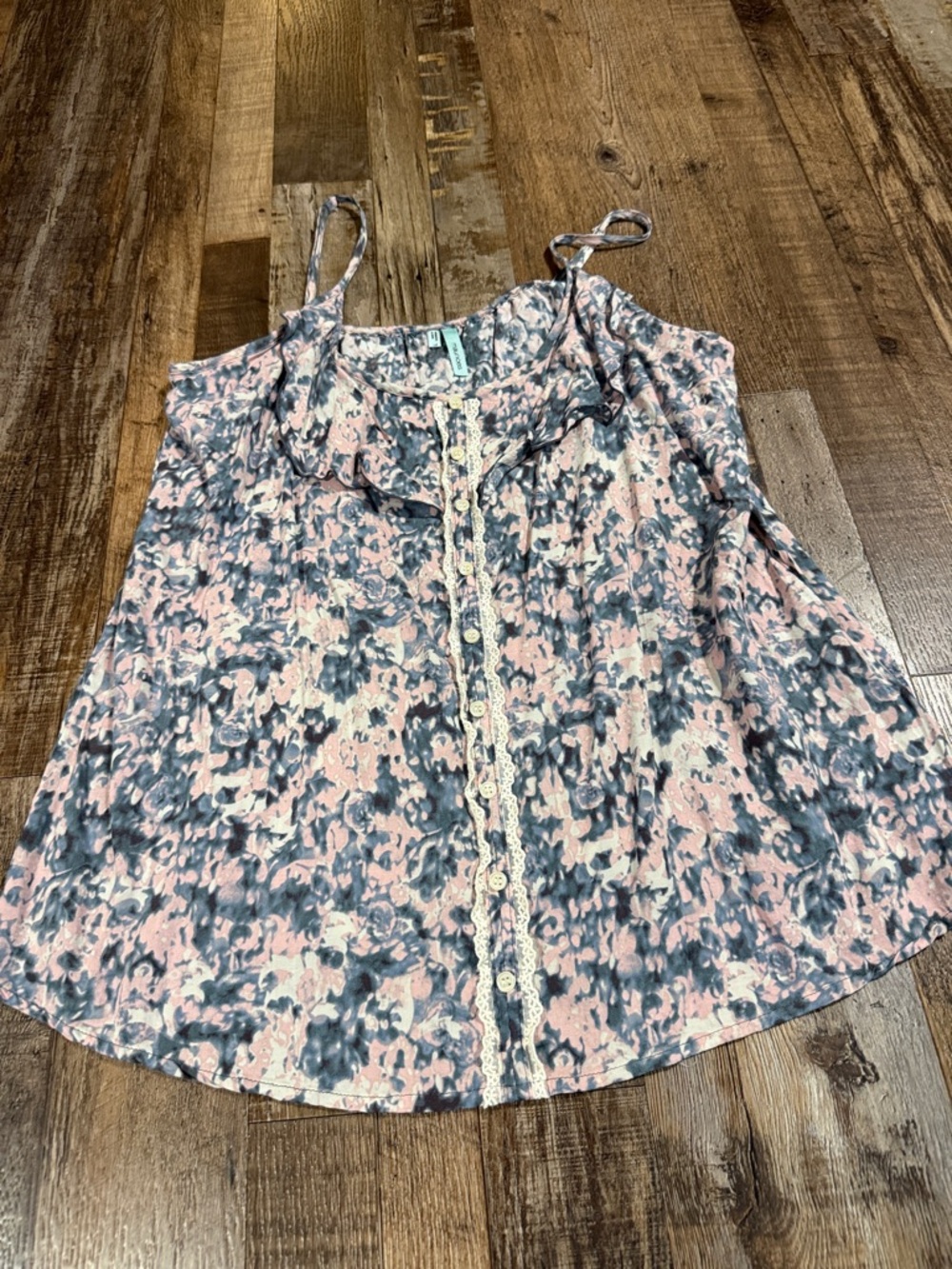 Maurices Pink & Gray Floral Lace-Trim Cami